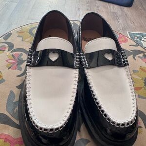 Dr. Martens Black and White Heart Loafers